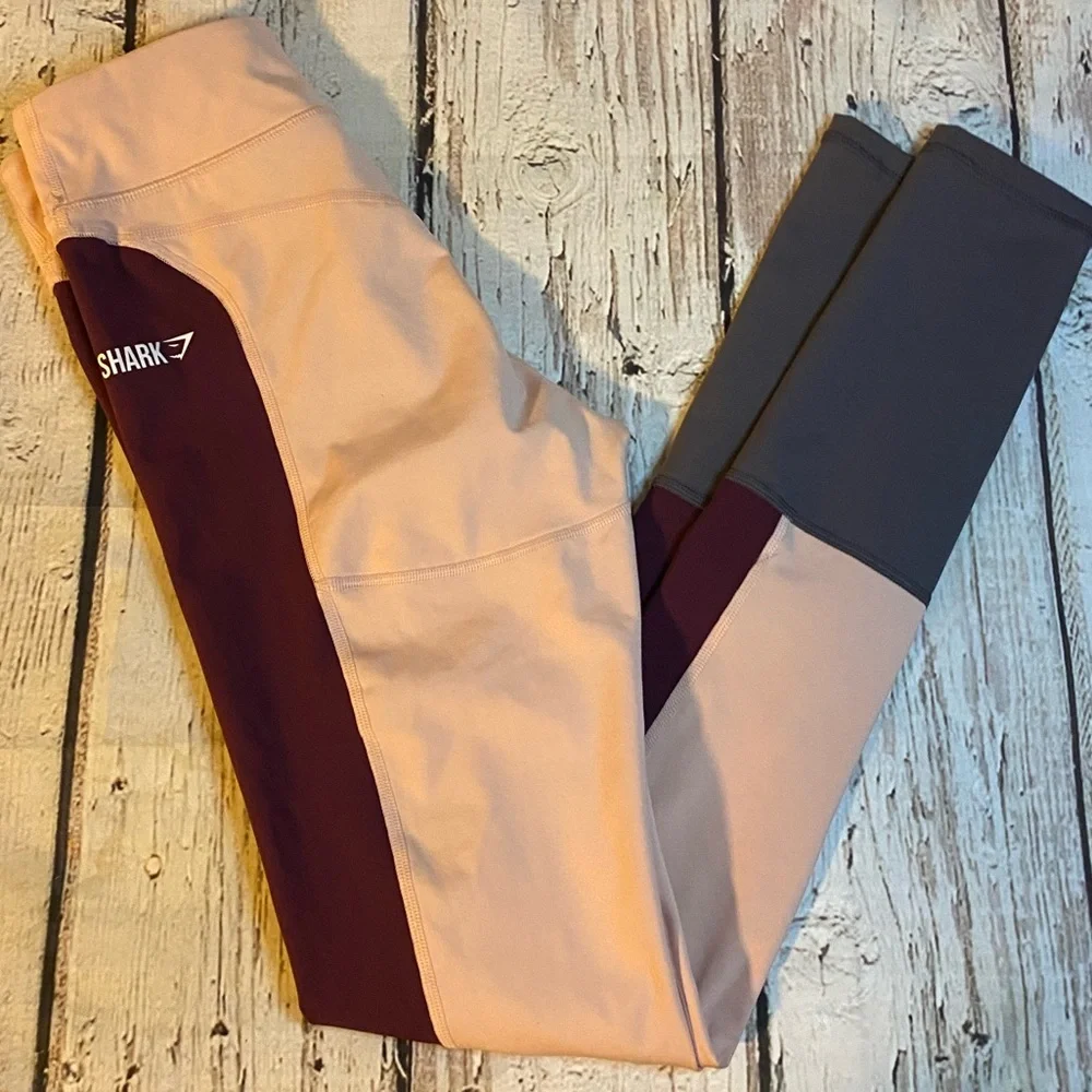 Gymshark Illusion Leggings Three Tone Pink & Maroon Contouring Leggings - Picture 3 of 6